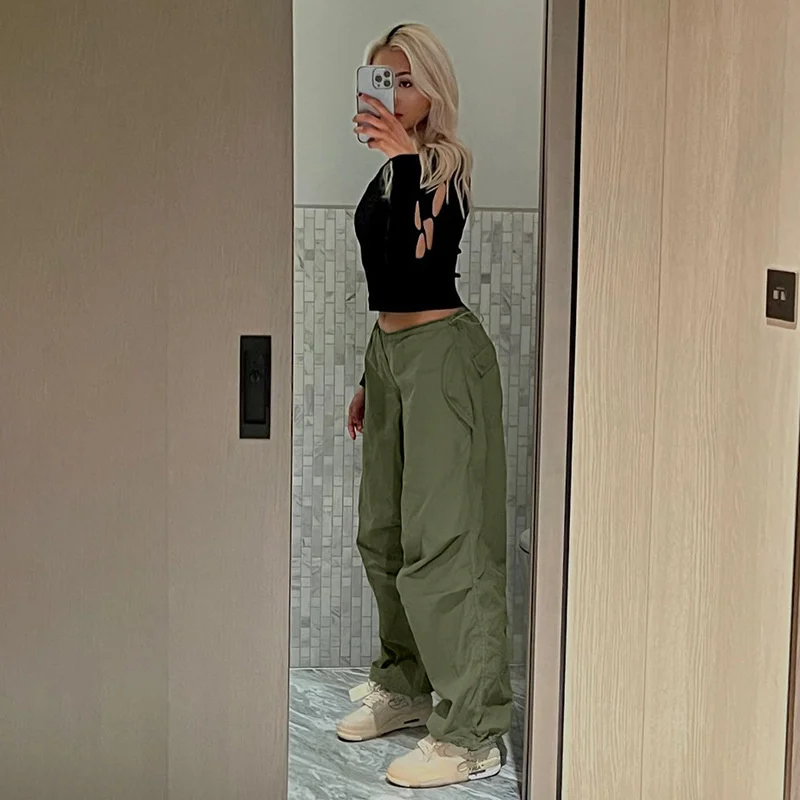 Women Drawstring Cargo Pants 2022 Autumn Hip Hop Punk Loose Joggers Trousers Streetwear Female Casual Low Wais Wide Leg Pants