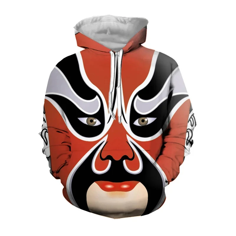 

3D Peking Opera Printed Graphic Hoodies For Men Chinese Style Academia Aesthetic Pullover Hooded Sweatshirts Fashion Hoody Top