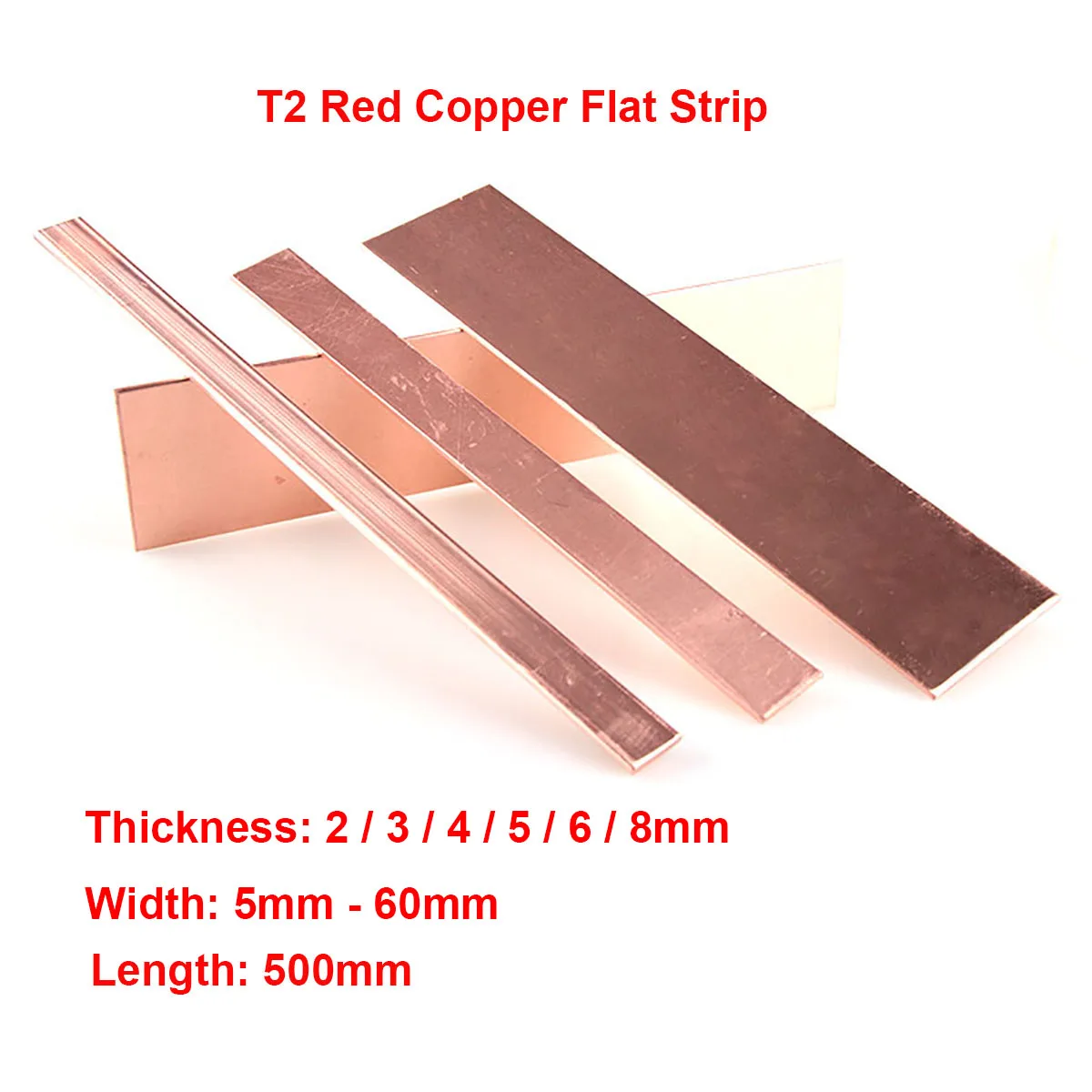1pcsLength500mmHighQualityT2RedCopperFlatBarStrip9995Pure