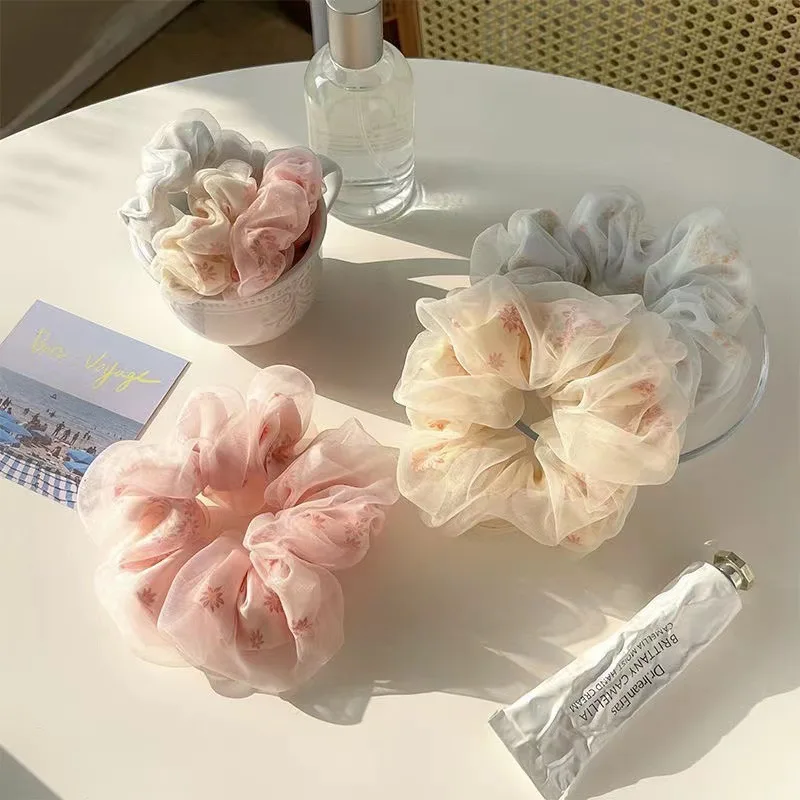 Fashion Flower Print Double Layer Silk Organza Hair