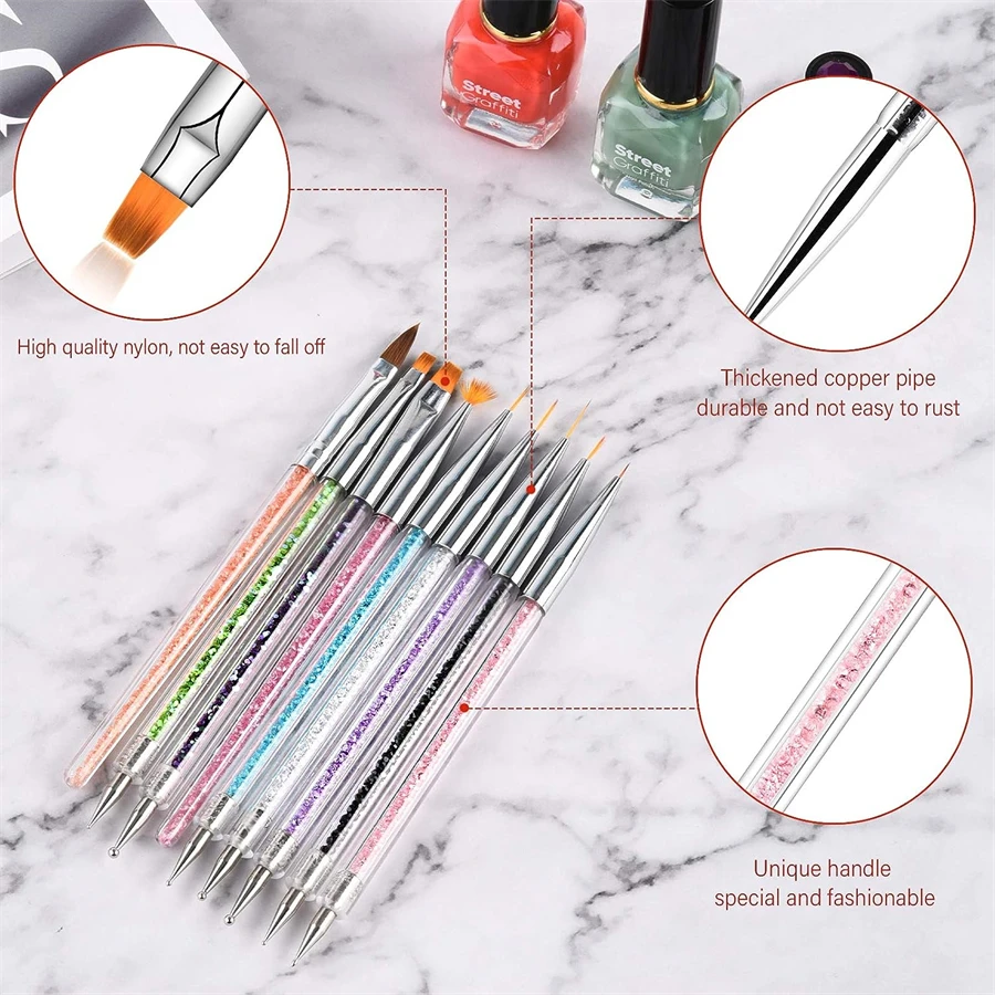 9PCS Acrylic Gel Nail Art Brush Set for Nails,Manicure Brush Tools Kit for Home Professional Salon,Nail Liner Brush and Dotting 6