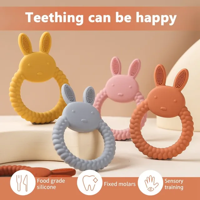 1PC Silicone Teether Baby Toy Baby Stuff Newborn Dental Care Durable Teething Chewing Toy Rabbit Shape Teether Ring Baby Gift 2