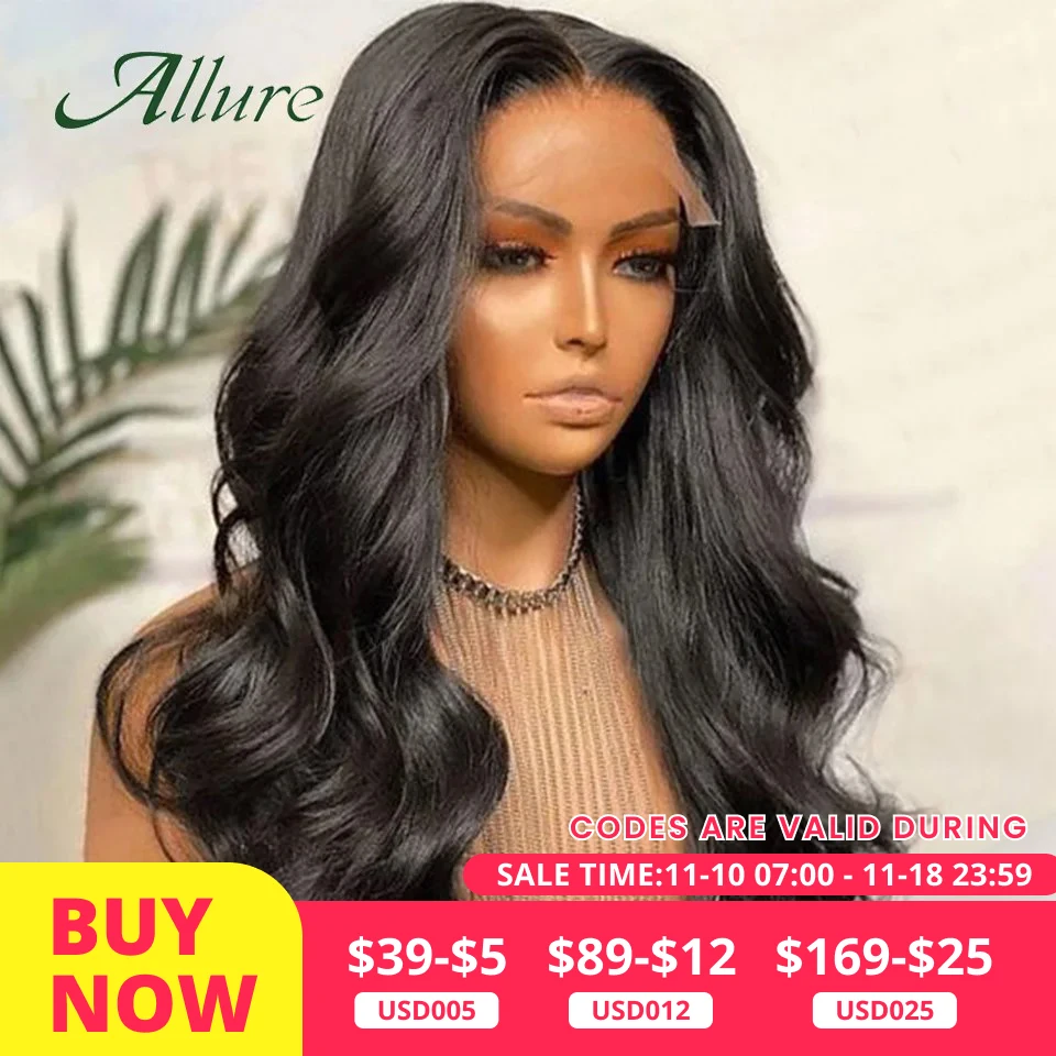 Brazilian HD Transparent T Part Lace Front Human Hair Wig Body Wave Hair Lace Wigs for Women Natural Black Color Hair Wig Allure