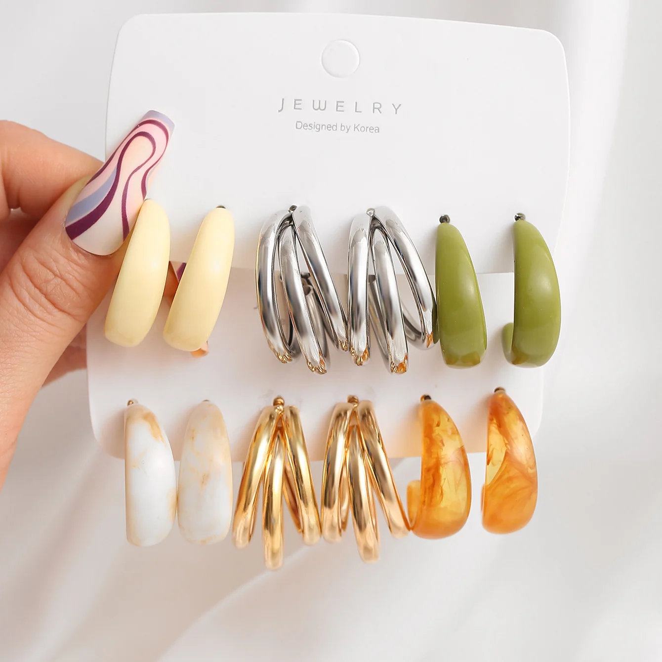 12 stücke Böhmischen Bunte Harz Ohrring Set Für Frauen Vintage Wasser Tropfen Hoop Ohrringe Täglichen Verschleiß Dating Party Schmuck Geschenke 2025 – Detail 6