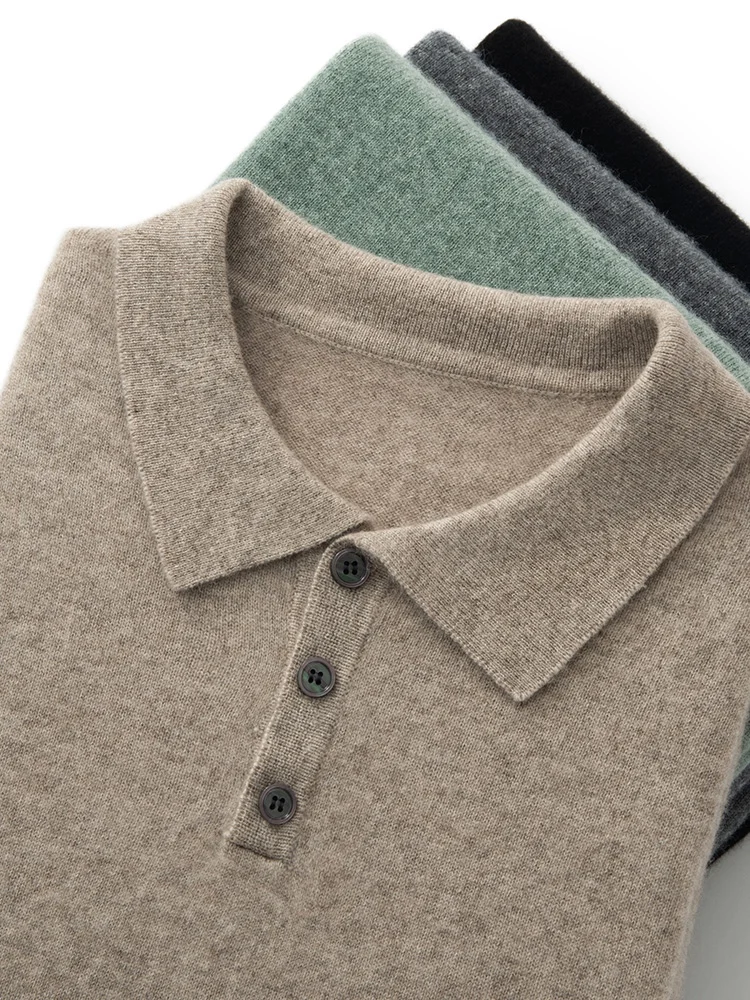 100% Cashmere Men's Pullover Sweater POLO Collar T-shirt Short Sleeve For Summer Comfort Office Casual Cashmere Knitted Clothing