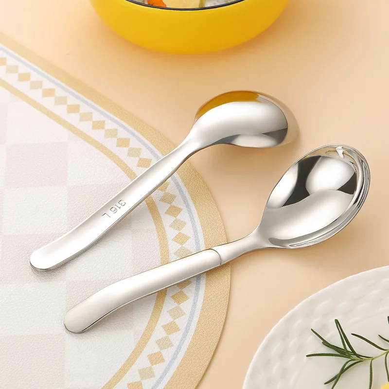 Oukeai 304 Stainless Steel Drinking Spoon Dessert Spoon Household Eating Thickeneded Round Soup Long Handle stainless steel spoon soup spoon