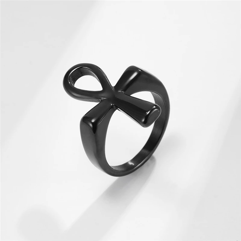 Ancient Egypt Ankh Cross Gold Plated High Quelity Fine Stainless Steel Male Female Ring Polished No Fading JZ585 5