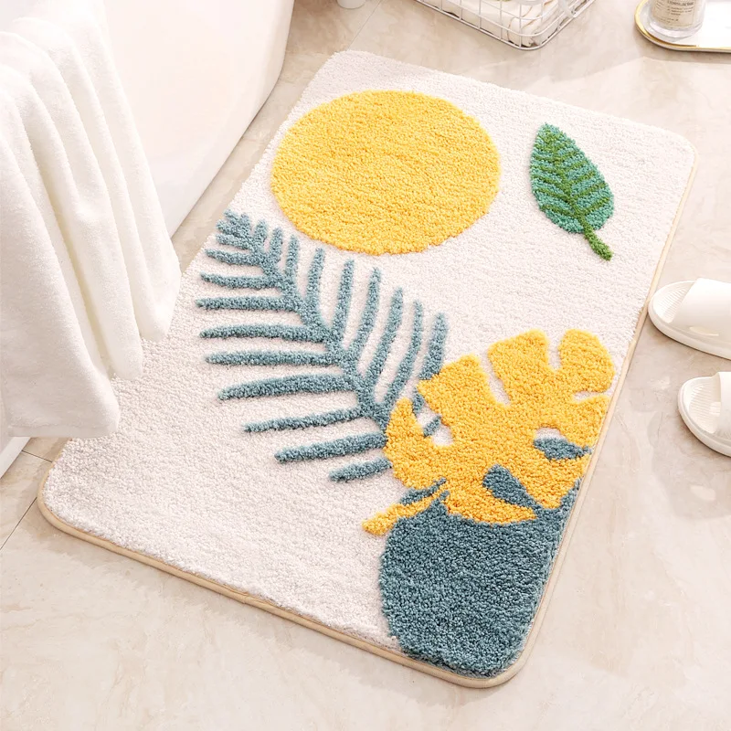 Non Slip Bathmat for Bathroom Absorbent Bathtub Mat Microfiber Bathroom Floor Rug Carpet 40x60cm 50x80cm Leaves Bath Rug Doormat