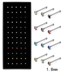 Vibrant Crystal C - Shape Nose Rings: Multicolor Stainless Steel Studs (60PC)
