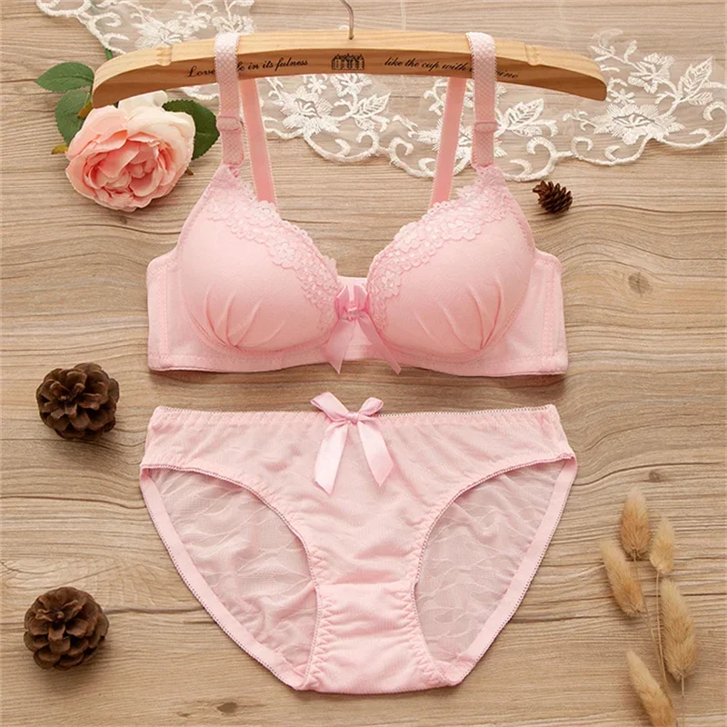 Description Picture 4 of itemGirl Sweet Wireless Bra Lace Bows Underwear Sets Breathable Small Breast Bralette Top Briefs for Women Teen Girl Lingerie Suits