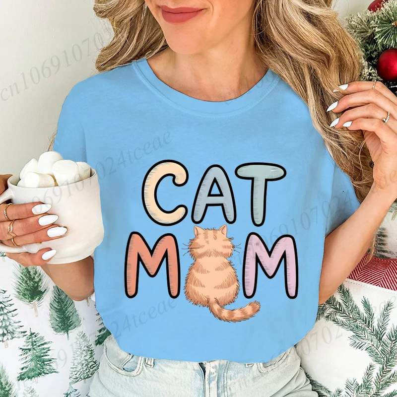 Summer New Fashion T-Shirts Cute Cat Mom Graphic Print Clothing Women's T-Shirt Harajuku Graphic Clothing Women Top Short Sleeve 2
