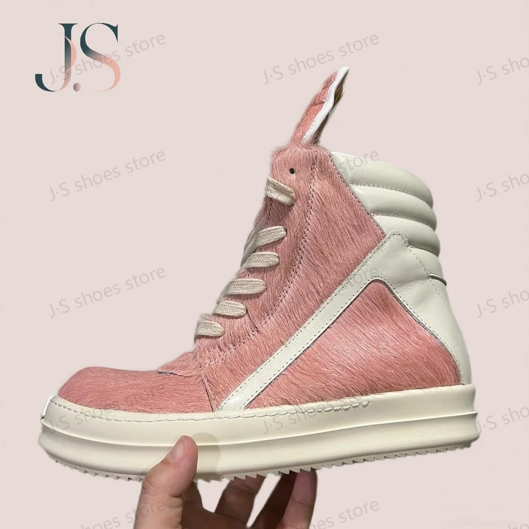 Pink Goat Sheep Pattern Print Men Women's High Top Shoes