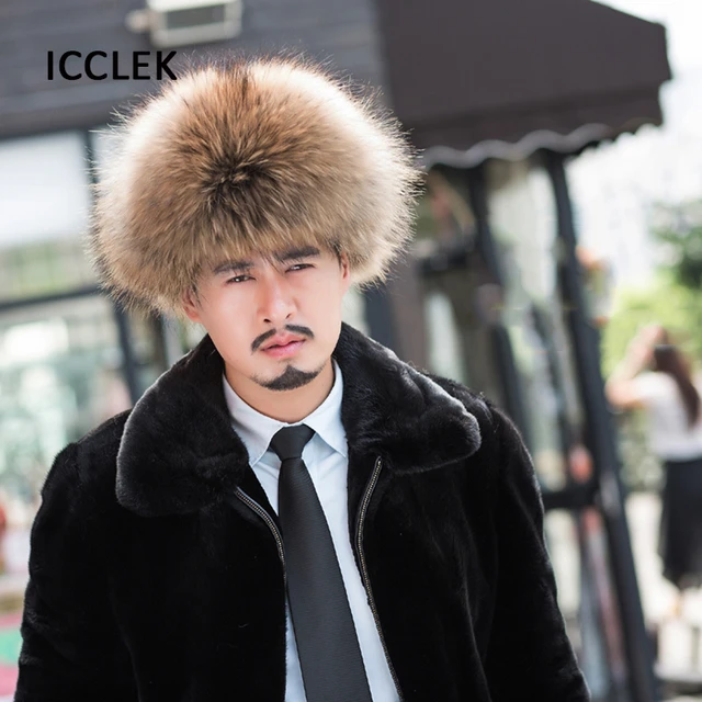 Men Trapper Bomber Hat Russian Winter Warm Real Fur Hat With Ear Flaps  Winter Ski Hat Mens Solid Fluffy Raccoon Fox Fur Caps - AliExpress