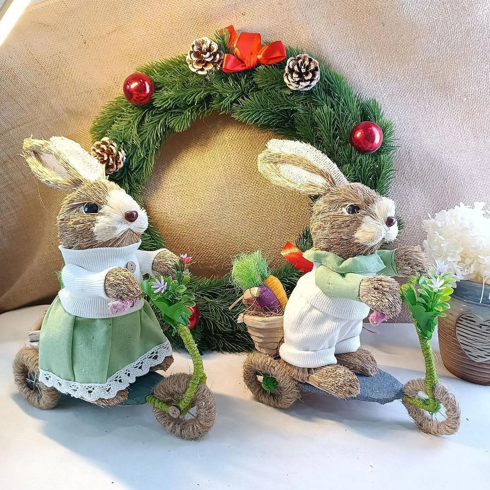 Easter Bunny Decoration Ornament Straw Rabbit Decor for Garden Table Office