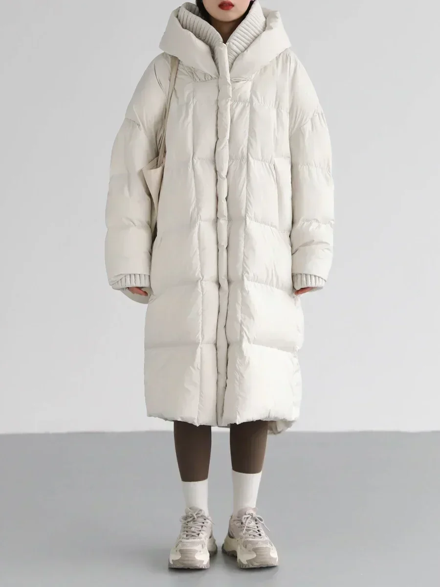 CHIC VEN Korean Women's Down Coats White Loose Hooded Long 90 White Duck Down Jacket Thick Warm Coats Parkas Autumn Winter