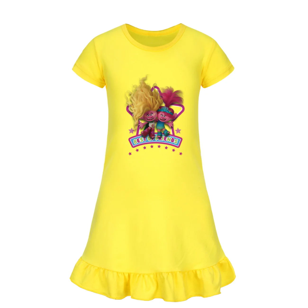 TROLLS WORLD TOUR 여아용 원피스 반팔 잠옷, 홈 원피스, 잠옷, 키즈 드레스, 3342