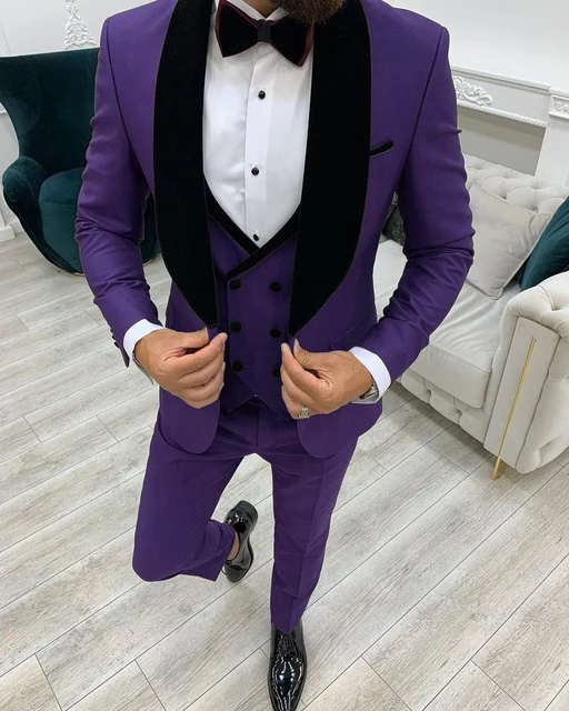 2024 Fashion Green Business Men Suit 3 Pieces Male Dress Custom Groom Wedding Suit Tuxedo Black Velvet Lapel Blazer Vest Pants