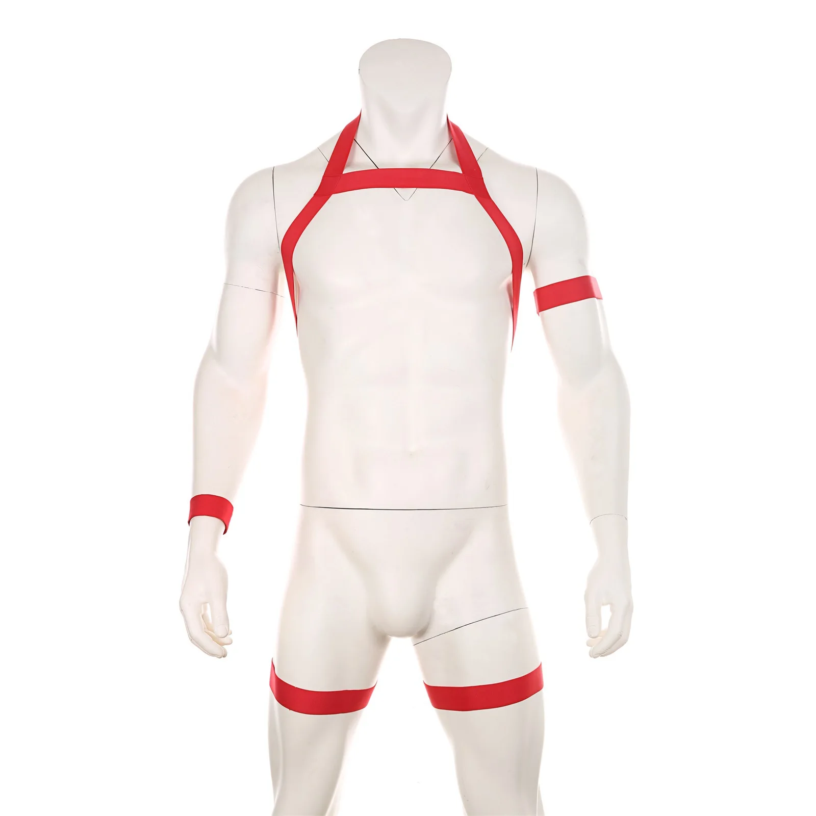 

Men Halter Neck Elastic Body Chest Harness Sexy Bondage Lingerie with Armband Shoulder Straps Leg Ring Costume