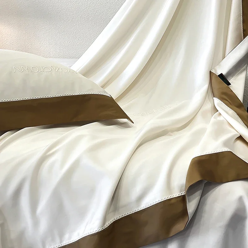 800TC Lyocell Cotton Luxury Bedding Set Soft Silky Pure Color Hotel Style Duvet Cover Bed Sheet Fitted Sheet Pillowcase 4Pcs