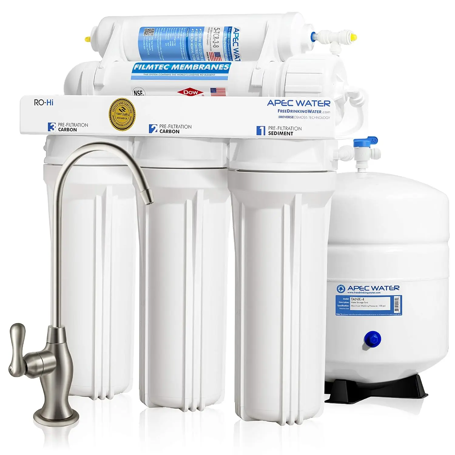 

APEC RO-Hi Top Tier Supreme Certified High Output Fast Flow Ultra Safe Reverse Osmosis Drinking Water Filter System, 90 GPD