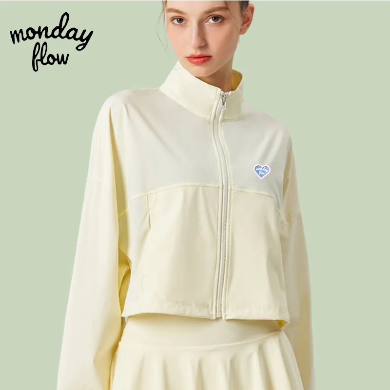 

Monday Flow Women Golf Jacket Quick Drying Breathable Windproof Standing Collar Running Golf Fitness Suit Thumb Buckle Jacket