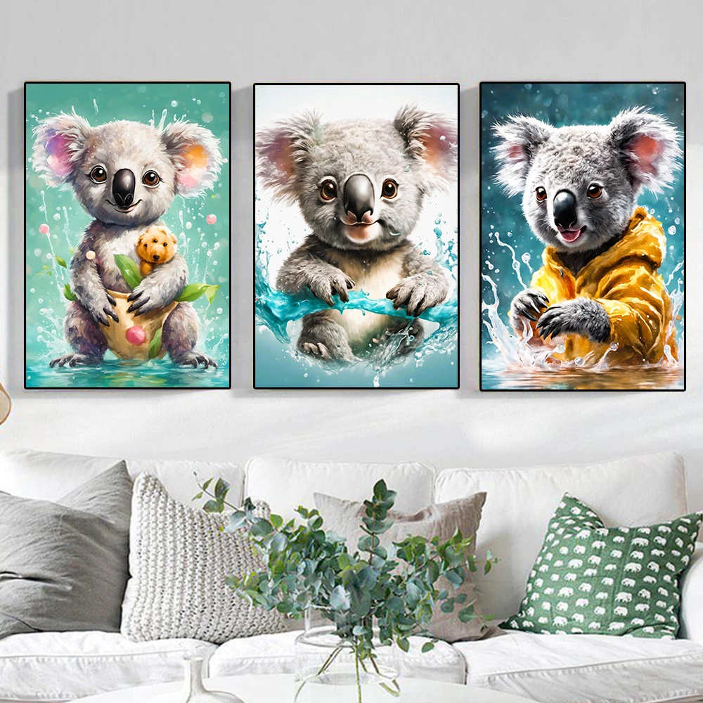 

Koala in Bathtub Wall Art Canvas Painting Portrait Kids Bathroom Australia Animals Posters Prints Wildlife Room Home Decor Gifts