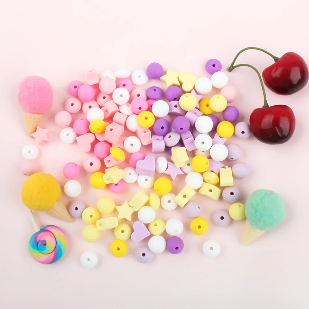 비즈 재료 실리콘 스타 러브 볼포인트 세트, 장난감, DIY 팔찌, 젖꼭지 체인, 호텔링, 42 개/세트