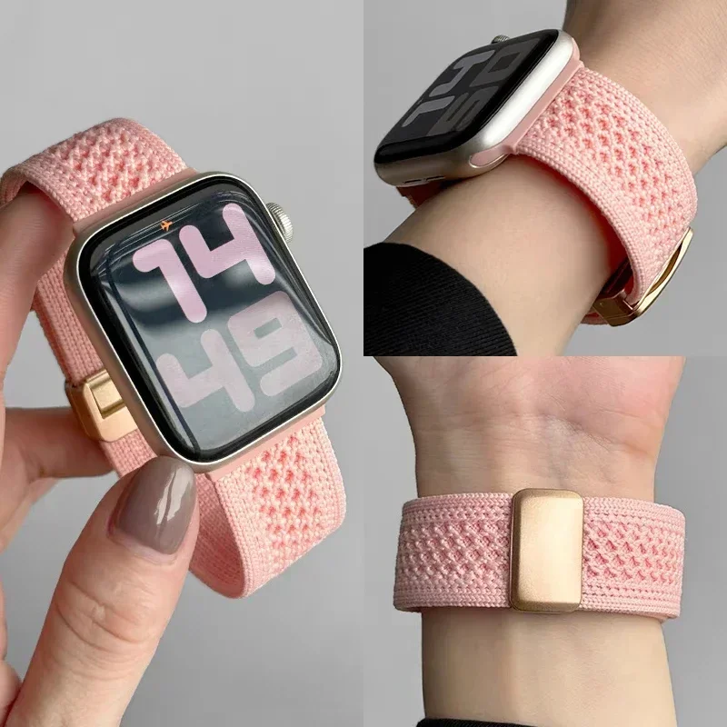 Cartoon Braid Nylon Magnetic Buckle Strap For Apple Watch Series 10 42mm 46 41mm 40 Lovely Girl Band For iwatch 10 9 8 SE 6 5 4