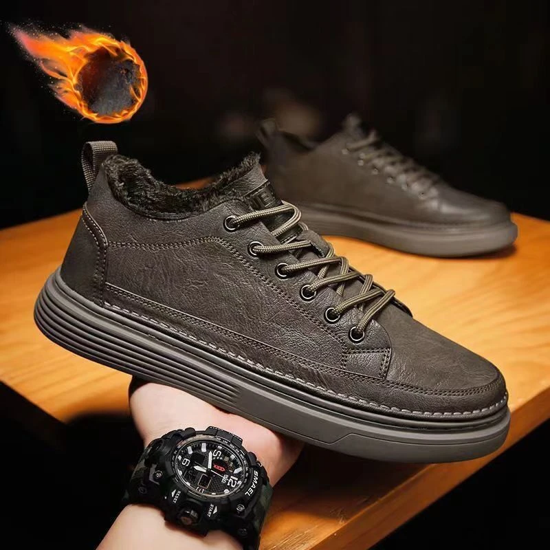 2024 New Winter men shoes Plus Velvet Sneakers Black Leather shoes men Casual sneaker Thick Warm Cotton shoes man tenis hombres 2