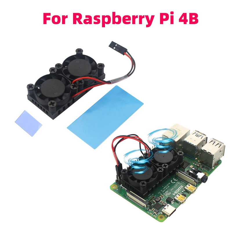 라즈베리 파이 4 모델 B 3B+ 3B용 실리콘 열 패드가 있는 듀얼 팬 액티브 쿨러 CPU RAM 냉각 라디에이터