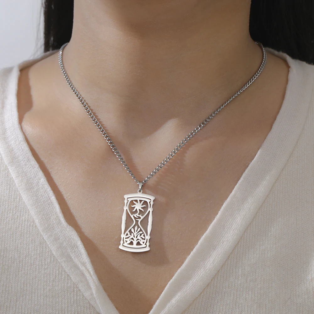 Dawapara Sanduhr-Halskette, Sonne und Baum des Lebens, Anhänger, Edelstahl, Schutz, Amulett, Paare, Freundschaft, Schmuck, Geschenk – Detail 5