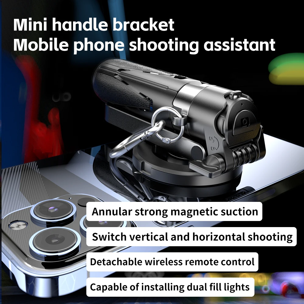 3 in 1 Tripod Selfie Sticks for Smart Phone Magnetic Hand Grip Mini Handle Bracket Stand for Vlog Live Broadcast Self-timer