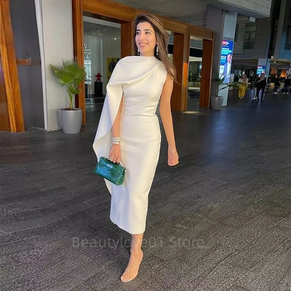

High Quality O-Neck Sukienki Imprezowe Tea-Length Vintage Ivory Prom Dresses Satin Long Vestidos Para Mujer Elegantes Y Bonitos