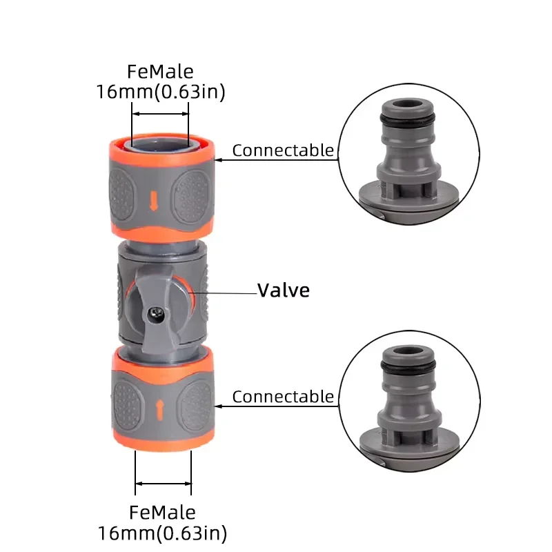 1-PC Double-End Quick Connect with Shutoff Valve Universal Garden Hose Adapter for Spray Guns & Watering