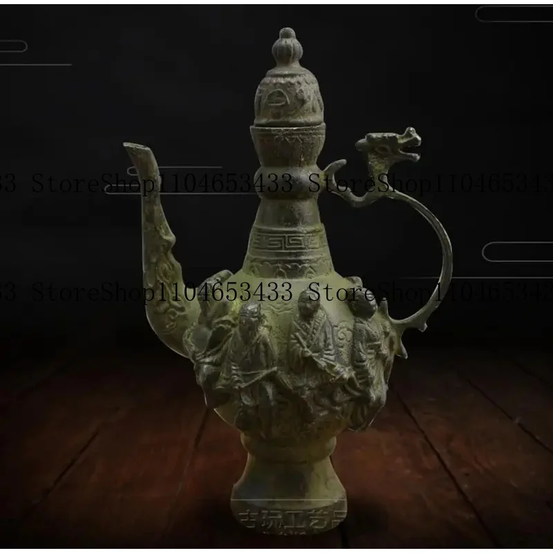 .Copper Statue Antique all bronze eight immortals copper wine pot and water pot ornament