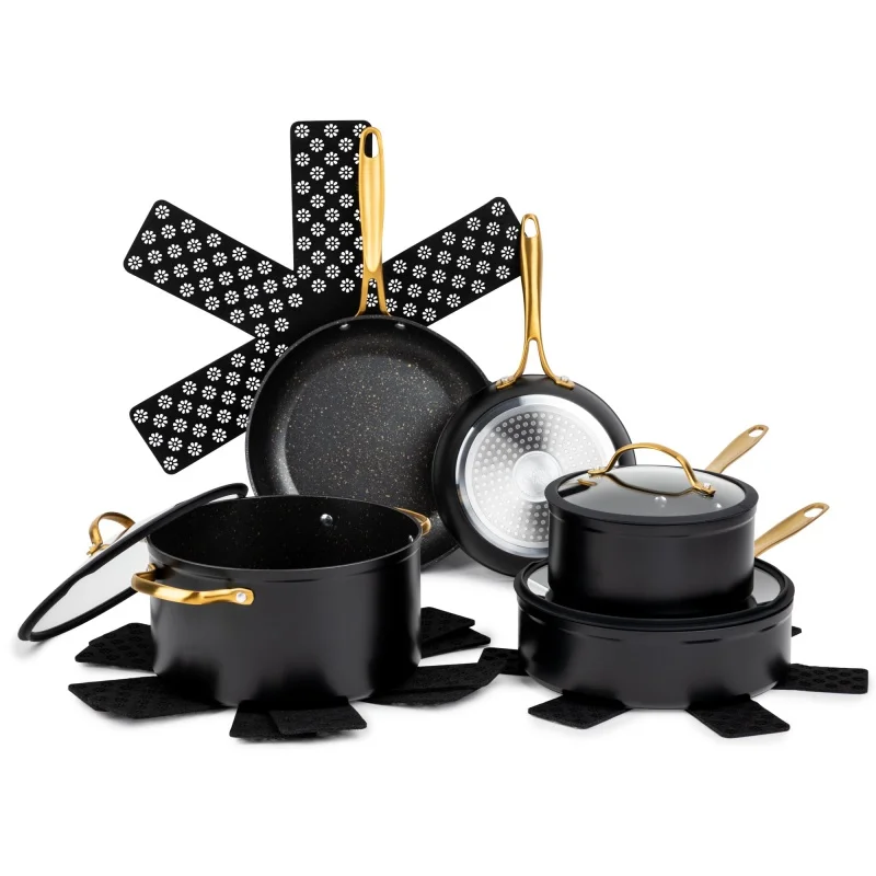 

Thyme & Table Non-Stick 12-Piece Signature Cookware Set, Black & Gold
