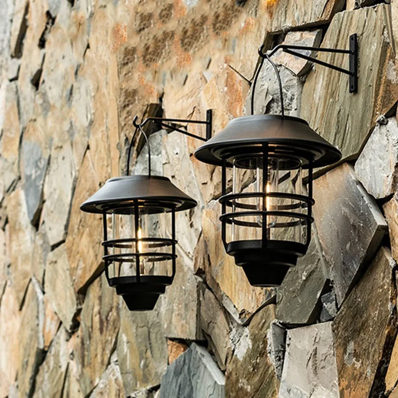 

2Pcs Solar Lantern Outdoor Decorative Wall Lantern With Hooks Waterproof Metal Solar Outdoor Lights With Clear Glass Durable