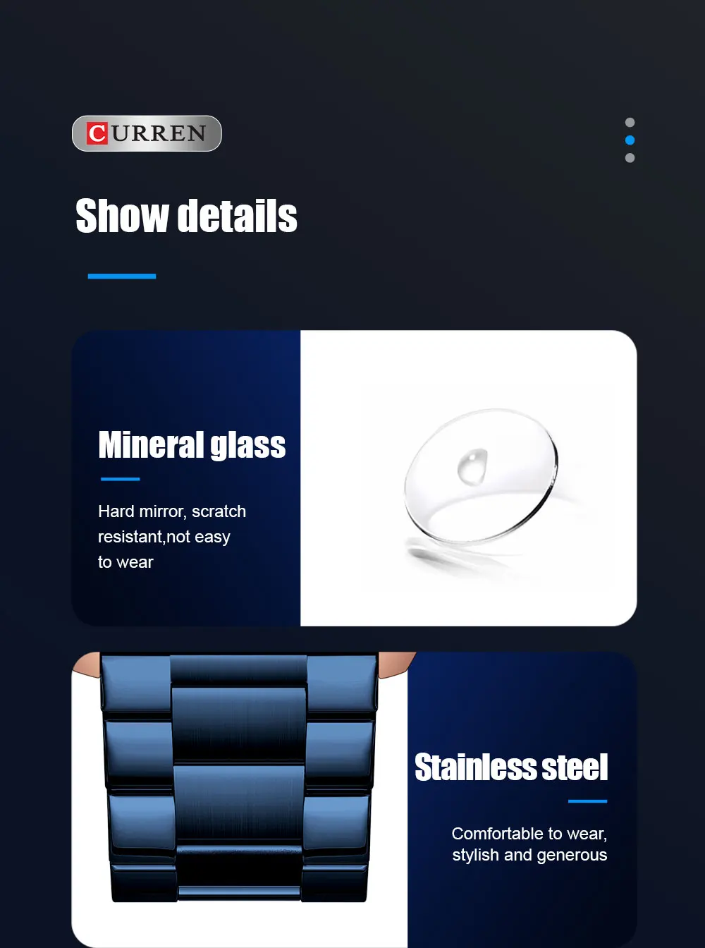 Relógio esportivo casual masculino de pulso azul de aço inoxidável com data automática de quartzo à prova d'água_voghion.com