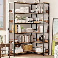 Industrial Bookshelves 6 Tiers Corner Bookcases with Baffles Etagere Shelf Storage Rack with Metal Frame, Bookcases 1