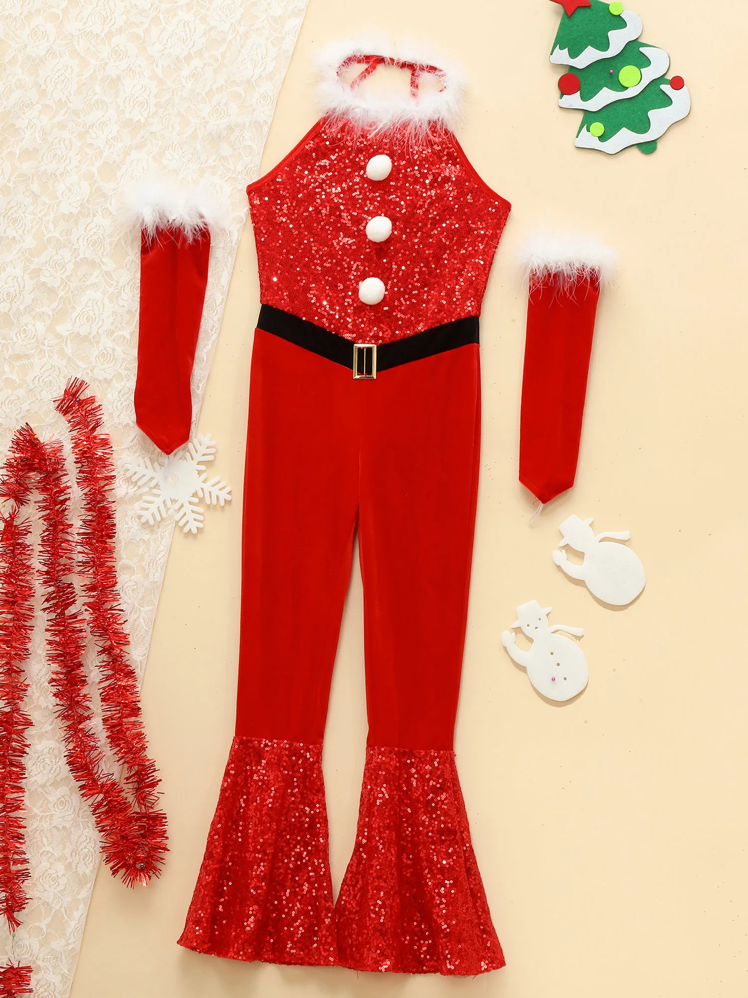 Kinder Mädchen Weihnachten Ballett Tanz Gymnastik Eiskunstlauf Trikot Weihnachten Zuckers tange Bodysuit ärmellose Streifen Pailletten Overall – Detail 29