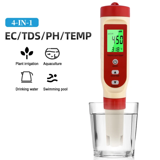 4-en-1 Testeur pH Mètre, pH Mètre numérique de qualité de l'eau