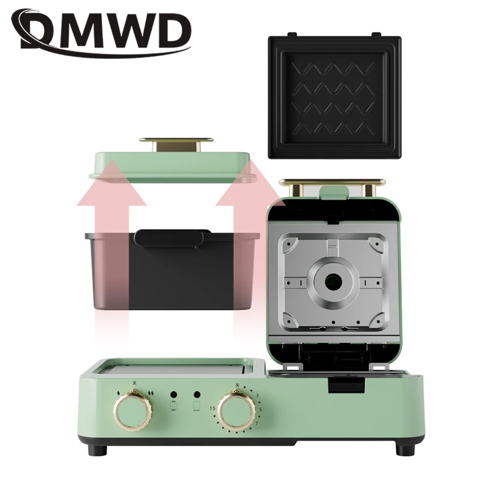 DMWD 4 in 1 Household Breakfast Machine 1.2L Electric Hotpot Boiling Pot Sandwich Maker Food Steamer Frying Pan Bread Toaster 4