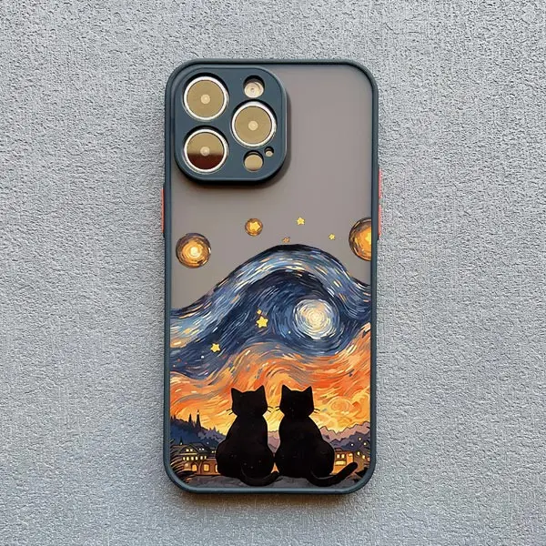 Kleine Schwarze Katze Blauer Nachthimmel Handyhülle für iPhone 17 11 12 13 14 15 16 Pro Max Mini XS X XR 16 14 15 Plus Stoßfeste Schutzhülle – Detail 11