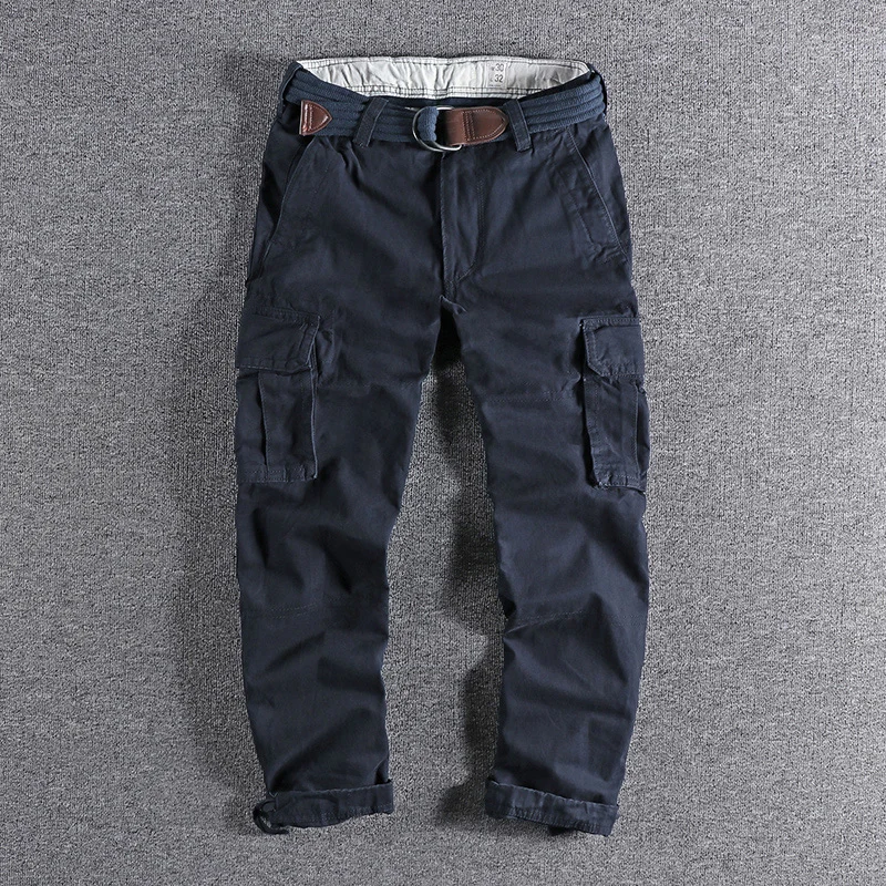 Pantaloni mimetici pesanti Abbigliamento uomo Multi-tasche Pantaloni da esterno patchwork in tinta unita Cargo retrò Abbigliamento casual Jogger - immagine 3