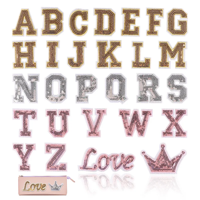 

2024 New Beads Sequins Label Letter Patch for Clothing Hat Scarf Bag Pants Jeans Fabric Badge Emblem Embroider Stickers Labels