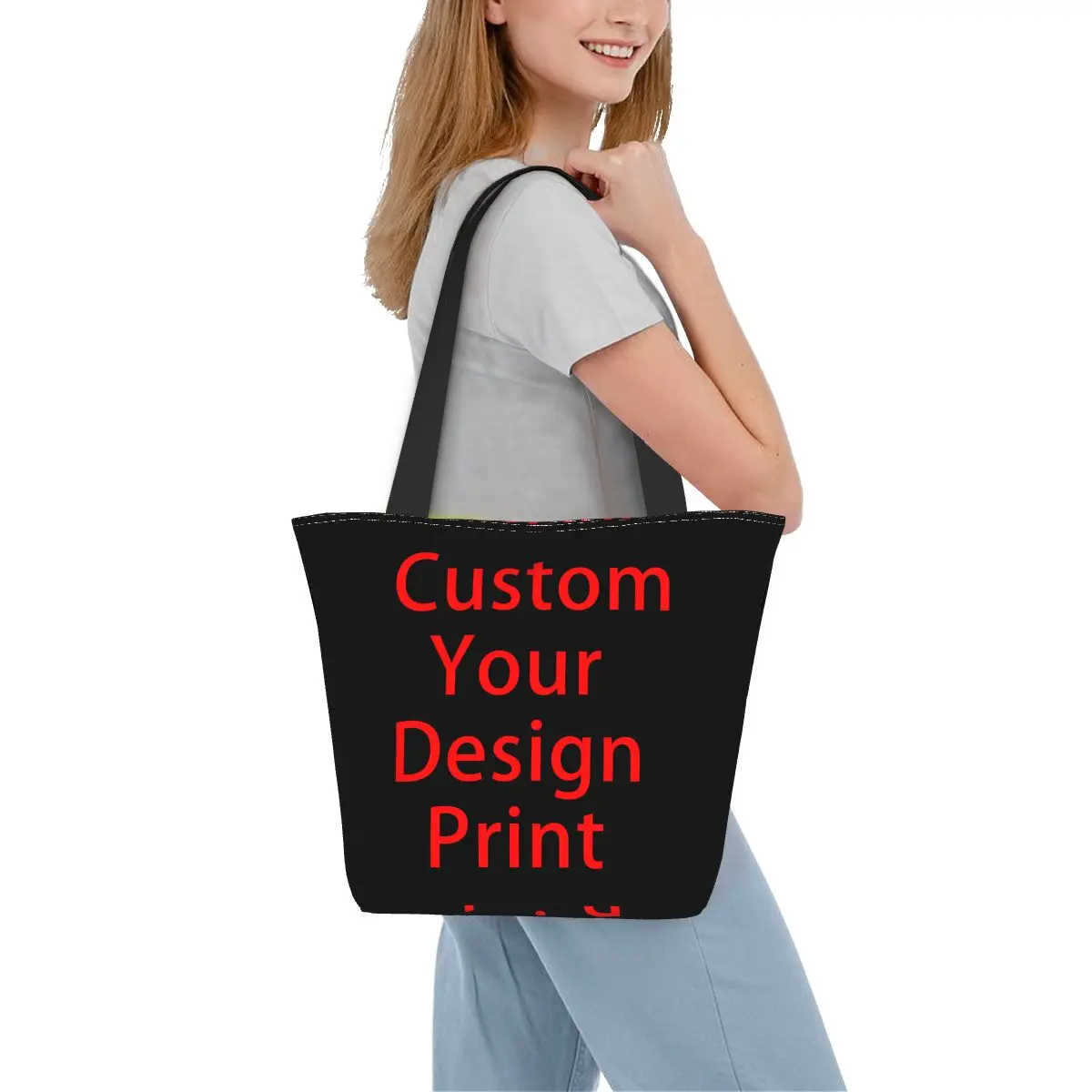 Shopping Tote Bag Grocery Shopper Shoulder Bag Your Design Recycling Printed Canvas