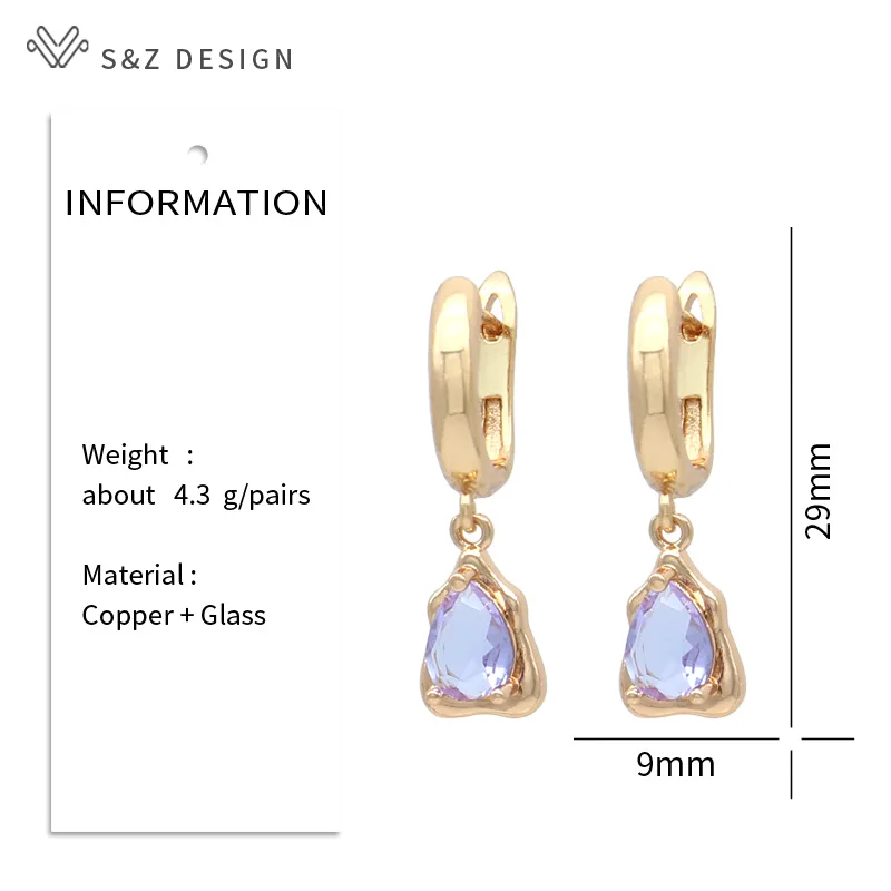S&Z DESIGN New Fashion Irregular Champagne Gold Color Light Purple Water Drop Dangle Earrings For Women Party Daily Jewelry Gift