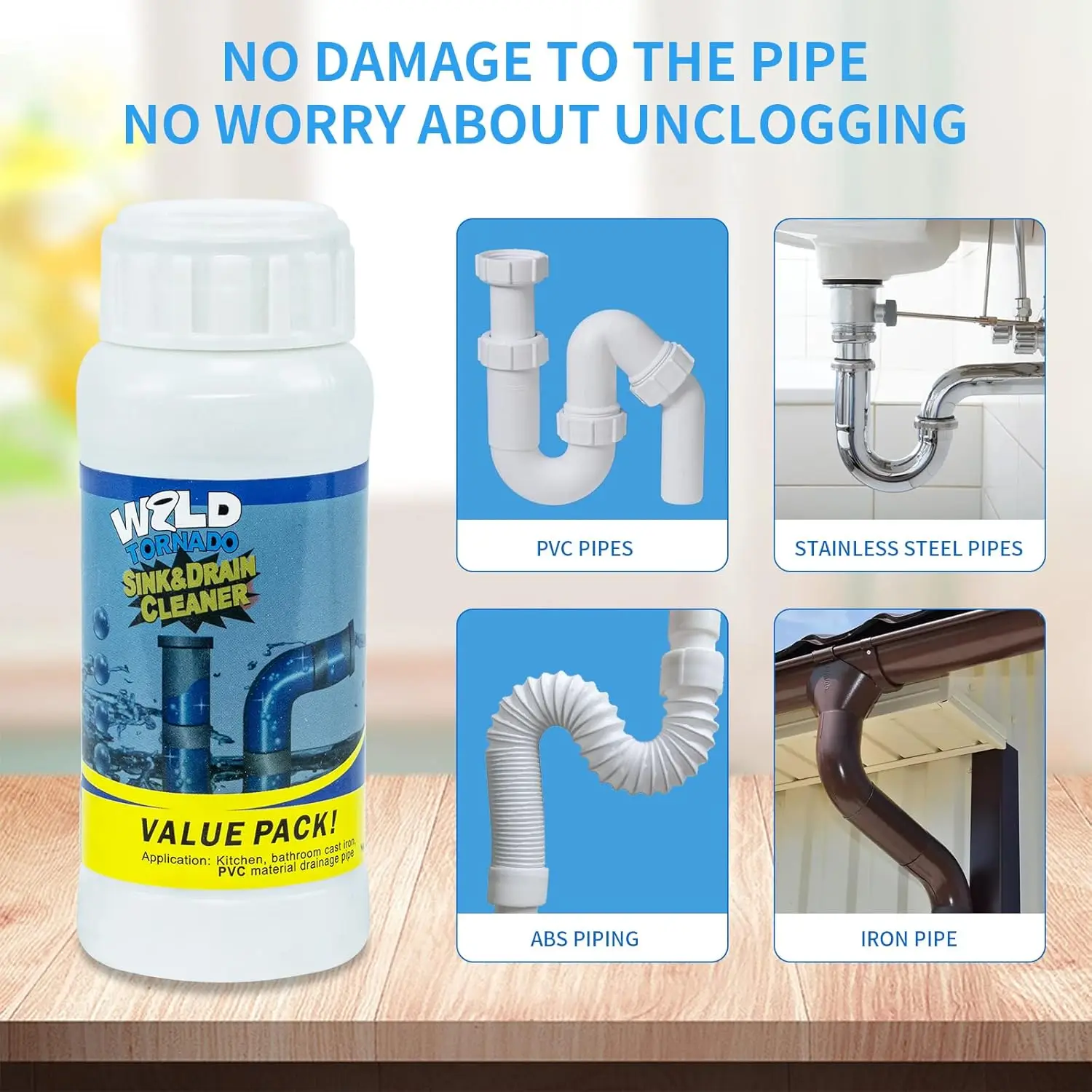 Powerful Drain Cleaner Foaming Action Unclogs Pipes