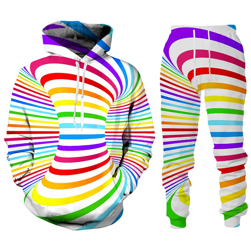 

Men's Vertigo Hypnosis Vortex Colorful Print Hoodies Couple Clothing Suit Women Fashion Hoodies Pants 2pcs Sets Tracksuit S-6XL