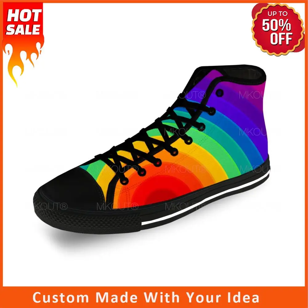 

Кроссовки мужские/женские из дышащей ткани, яркие Повседневные высокие кеды с принтом 3D, в полоску, с радужными пятнами